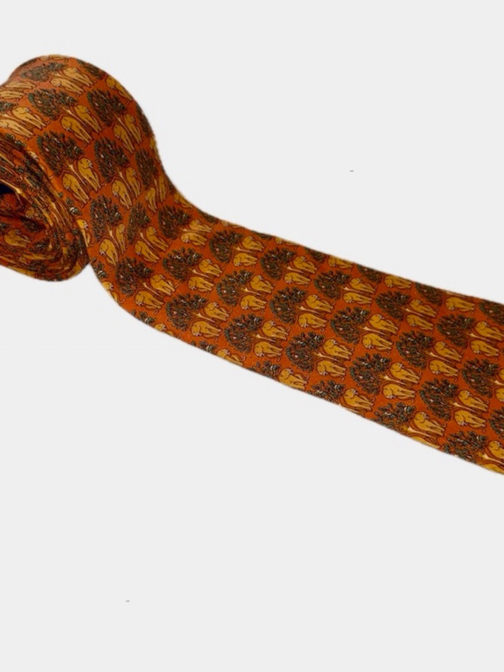 Orange Lion Patterned Men's Silk Tie